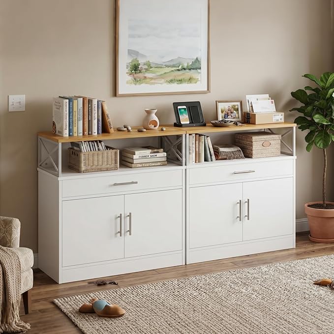 Vongrasig Coffee Bar Cabinet, Farmhouse Kitchen Storage Cabinet with Adjustable Shelf, 31“ Modern Sideboard Buffet Table for Kitchen, Dining Room, White