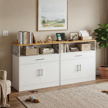 Vongrasig Coffee Bar Cabinet, Farmhouse Kitchen Storage Cabinet with Adjustable Shelf, 31“ Modern Sideboard Buffet Table for Kitchen, Dining Room, White