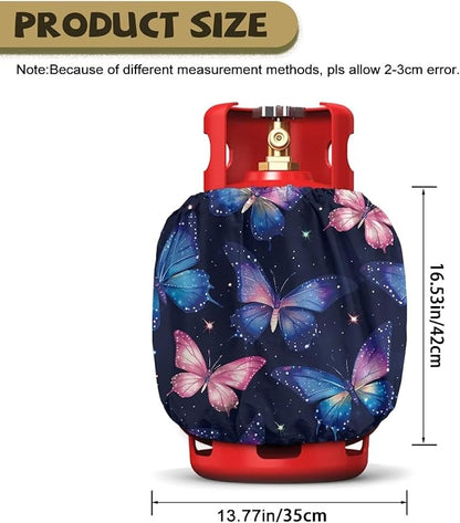 Propane Tank Covers 20lb Retro Outdoor Heavy Duty Waterproof Windproof Gas Tank Cylinder Cover with Elastic Brand, Dress up Your Gas Grill Butterfly