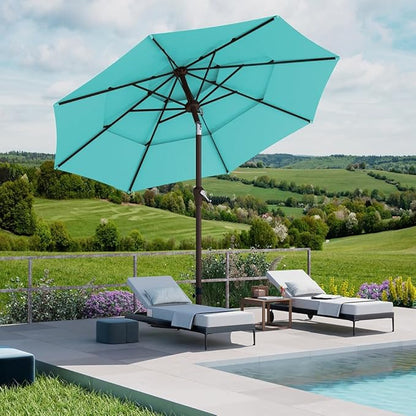 PatioKingdom 9ft 3-Tier Patio Market Umbrella with Crank/Tilt, Commercial Heavy Duty Wind Proof,Outdoor Table Umbrella with 8 Fiberglass Ribs,UPF50+ for Deck,Pool,Garden,Backyard (Peacock Blue)
