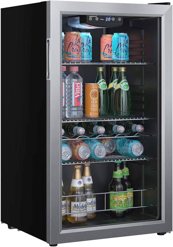 EdgeStar BWC121 19 Inch Wide 105 Can Capacity Extreme Cool Beverage Center - Stainless Steel | Freestanding, 105 Can Capacity, Reversible door, Digital Display, LED Light, Stainless Steel