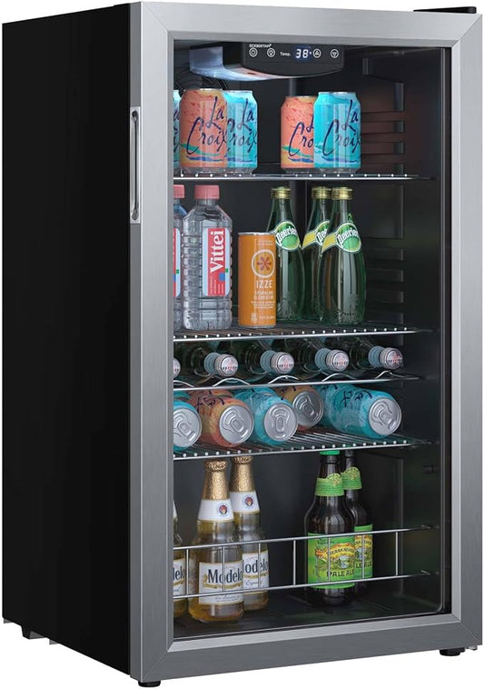 EdgeStar BWC121 19 Inch Wide 105 Can Capacity Extreme Cool Beverage Center - Stainless Steel | Freestanding, 105 Can Capacity, Reversible door, Digital Display, LED Light, Stainless Steel