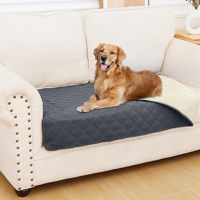 Smiry Waterproof Reversible Pet Couch Covers for Dogs | Pet Friendly, Soft Fabric, Washable Sofa Furniture Protector for Dogs Cat Kids, Checkered (30"x53", Dark Grey/Beige)