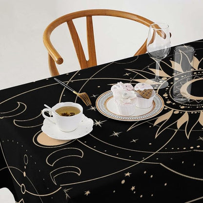 Vintage Tarot Moon Sun Tablecloth Moon Phase Star Galaxy Space Esoteric Astrology Table Cloth Water Resistant Wipeable Table Cover for Farmhouse Picnic Party Holiday Kitchen Dinner Table 60"x110"