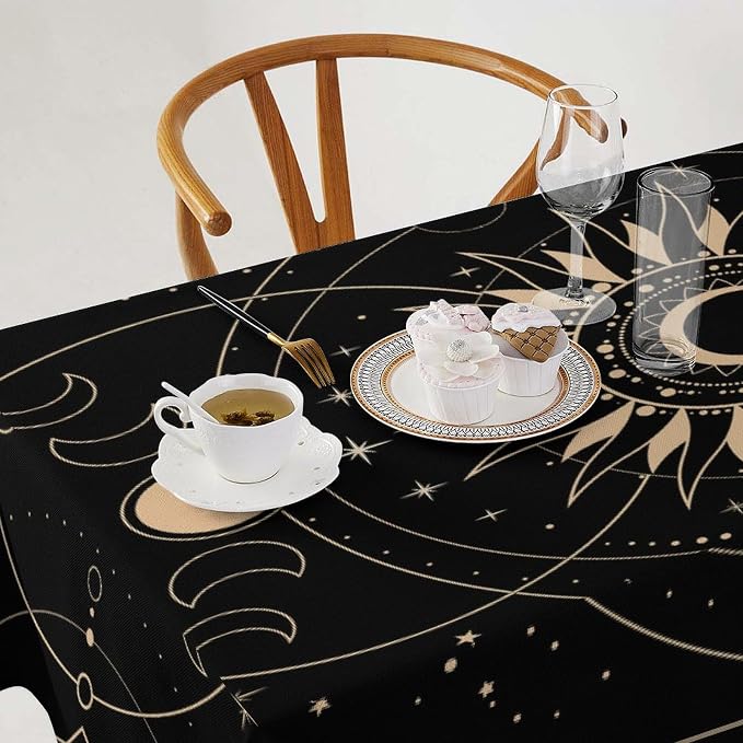 Vintage Tarot Moon Sun Tablecloth Moon Phase Star Galaxy Space Esoteric Astrology Table Cloth Water Resistant Wipeable Table Cover for Farmhouse Picnic Party Holiday Kitchen Dinner Table 60"x120"