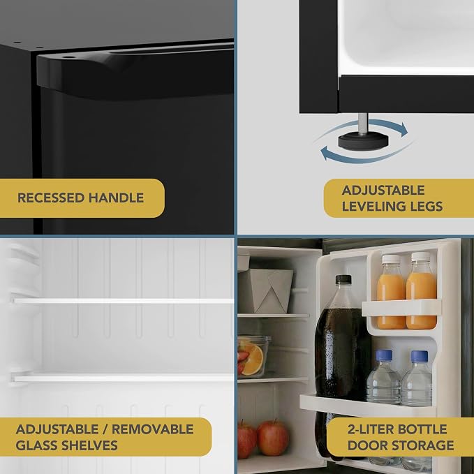 West Bend Mini Fridge Compact Refrigerator for Home Office or Dorm, Auto Defrost with Reversible Door, Energy Star Rated, 1.6-Cu.Ft., Black