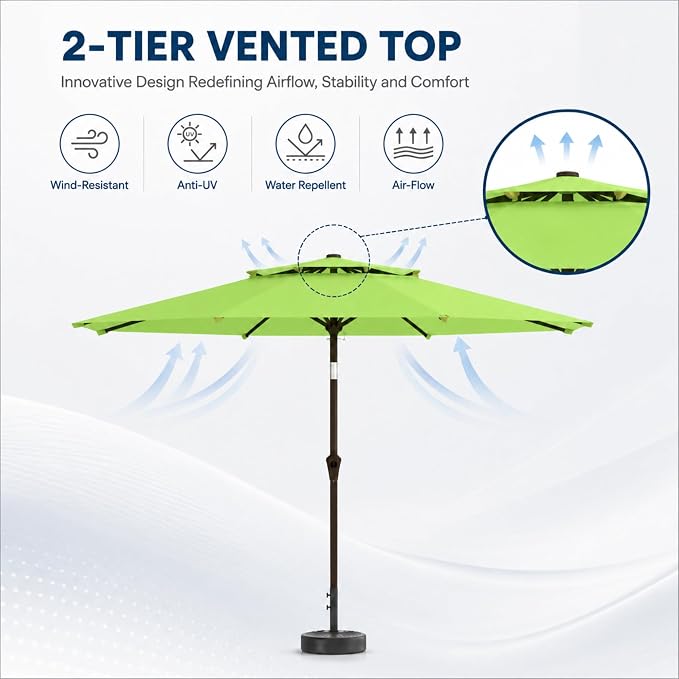 10FT Patio Umbrella, 2 Tier Outdoor Table Umbrella, Large Vented Market Umbrellas with Push Button Tilt and Crank, 8 Sturdy Ribs for Backyard, Deck, Pool, UPF50+ UV Protection