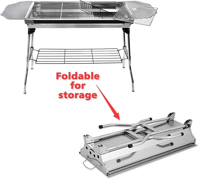 HTTMT- Outdoor Campling Refined Stable Version-2.0 Iron Portable Folding Barbecue Charcoal Grill Stove Shish Kebab Stainless Steel BBQ Patio Fold Large [P/N: ET-COOK003-SR]