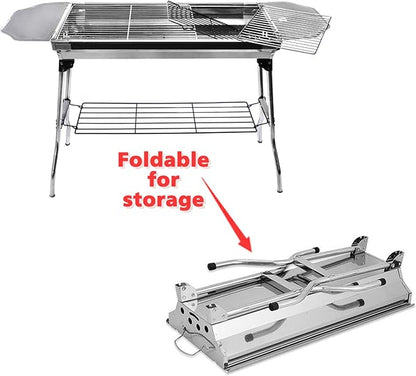 HTTMT- Outdoor Campling Refined Stable Version-2.0 Iron Portable Folding Barbecue Charcoal Grill Stove Shish Kebab Stainless Steel BBQ Patio Fold Large [P/N: ET-COOK003-SR]