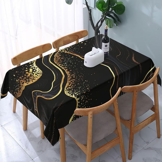 Black Gold Marble Texture Tablecloth Black Modern Decorative 54"x72" | Table Cover for Dining Kitchen Party Decorations, Rectangular Table Cover Black Gold Kitchen Decor