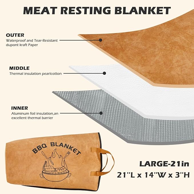 2 Pack BBQ Meat Resting Blanket, Insulated BBQ Blanket for Resting Meat, Smoking Meat Resting Bag with Wide Mouth for Large Brisket, Turkey, Steaks, Stocking Stuffers Present for Men, Dad,