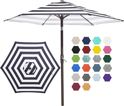 JEAREY 7.5FT Patio Umbrella Market Table Umbrella with 6 Sturdy Ribs, Push Button Tilt/Crank Outdoor Umbrella for Garden, Deck, Backyard, Pool, Black & White Stripe