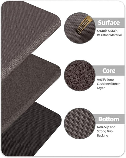 Color&Geometry 0.71" Extra Thick Anti Fatigue Cushion Kitchen Floor Mat,Easy Clean, Water & Oil Proof, Non Slip, Foam Padded Runner Rug for Front Sink,20"x 39" Brown (2.0 Version)