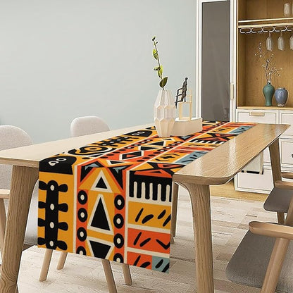 Vintage African Geometric Tribal Table Runner Colorful Abstract Africa Traditional Mud Cloth Pattern Seasonal Summer Holiday Dinner Runner for Farmhouse Dinner Table Party Decor 13x120in