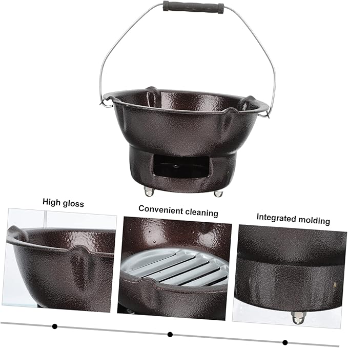 MERRYHAPY Cast Iron Charcoal Furnace 7.87 Inch Portable Barbecue Stove Multifunctional Outdoor Heating and Tea Cooking Iron Stove for Camping Fishing