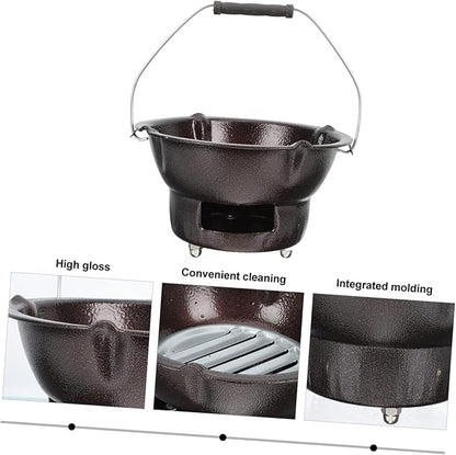 MERRYHAPY Cast Iron Charcoal Furnace 7.87 Inch Portable Barbecue Stove Multifunctional Outdoor Heating and Tea Cooking Iron Stove for Camping Fishing