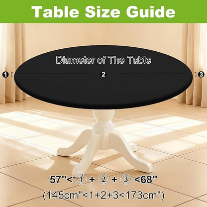Smiry Round Spandex Tablecloth, Elastic Fitted Washable Tablecloths for 57"-68" Tables, Waterpoof Stretch Picnic Table Cover for Dining, Indoor and Outdoor, Black