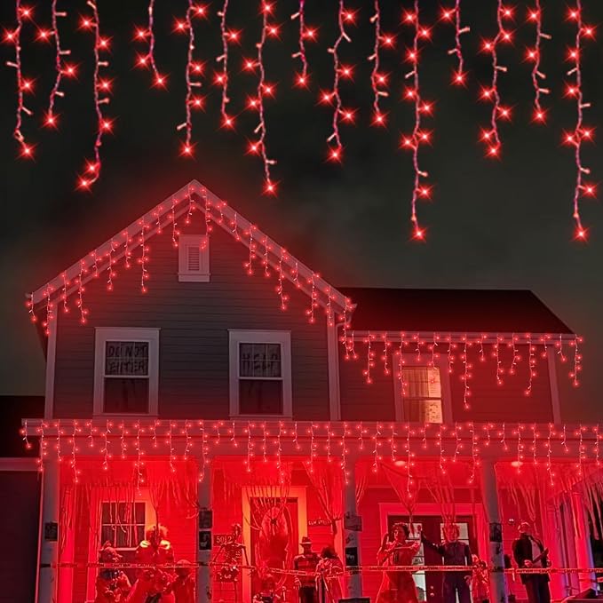 YEGUO 66ft 800 LED Icicle Lights Outdoor Waterproof, 160 Drops Halloween Lights Connectable, 8 Modes Icicle Christmas Light with Memory(Red)