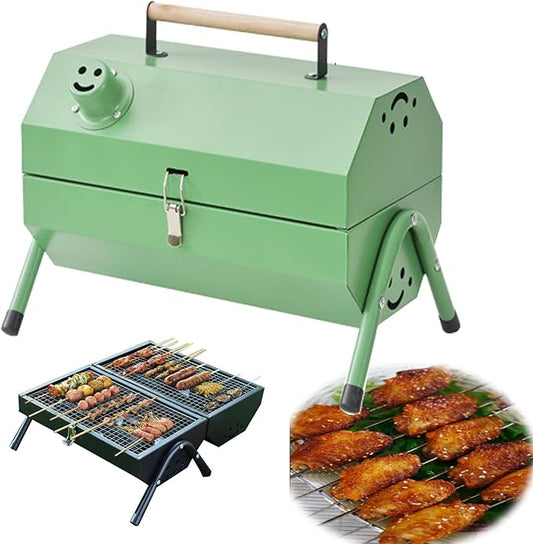 Portable Charcoal Barbecue Grill, Mini BBQ Multifunctional Charcoal,Small Tabletop Barbecue Grill for Indoor Outdoor Cooking Home Party Picnic Camping(Green)