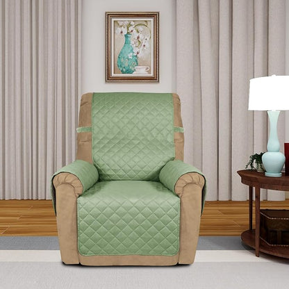 PureFit Reversible Recliner Chair Covers Couch Covers for Dogs, 19 in | Sage Green/Ivory, Water Resistant Couch Protector, Washable Pet Couch Cover with Non Slip and Elastic Straps For Kids