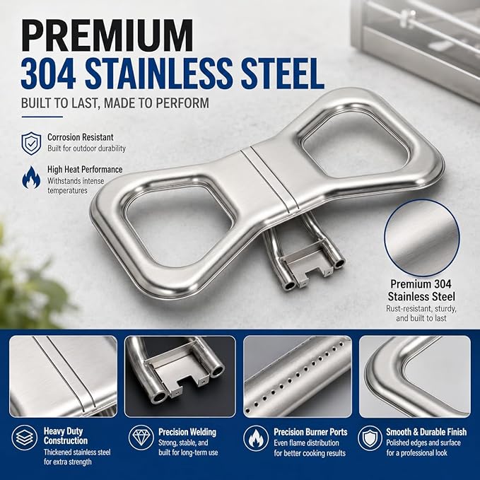 DPP101 Stainless Steel Burner Set, Replacement for Broilmaster D3/P3Gas Grills (Pre-2011 Models) , 304 Stainless Steel Grill Replacement Burner, Includes Dual Venturi Tubes & Full Mounting Hardware