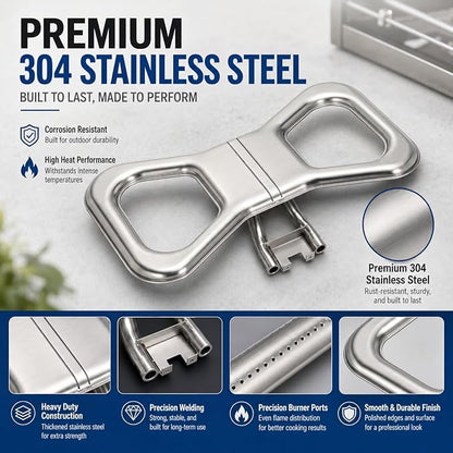 DPP101 Stainless Steel Burner Set, Replacement for Broilmaster D3/P3Gas Grills (Pre-2011 Models) , 304 Stainless Steel Grill Replacement Burner, Includes Dual Venturi Tubes & Full Mounting Hardware
