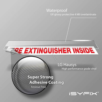 iSYFIX Fire Extinguisher Inside Signs Stickers for Vehicles – 10 Pack 9x1.7 Inch – Self-Adhesive Vinyl Decals, Laminated for UV, Weather, Scratch, Fade Resistance, for Cars, Trailers, Rv's and Trucks