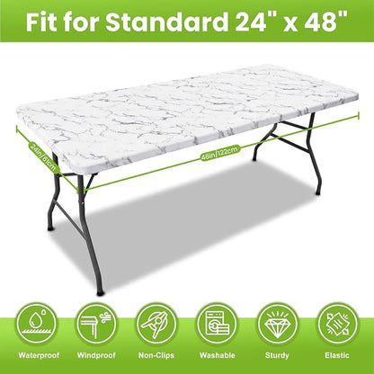 Smiry Spandex Fitted Tablecloth for 4 Foot Rectangle Tables, Washable Picnic Table Cover with Elastic, Stretch Reusable Table Cloth for Outdoor, Camping, Dining & Kitchen (Marble, 24"x48")