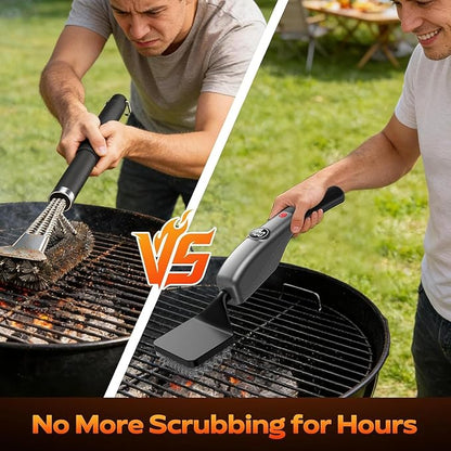 Bristle-Free Electric Grill Brush, Fire-Resistant BBQ Grill Brush, Reciprocating Grill Brush for Outdoor Grill, Grill Cleaner with 3 Heads, Cordless Grill Cleaning Brush with 3600 mAn, Silver