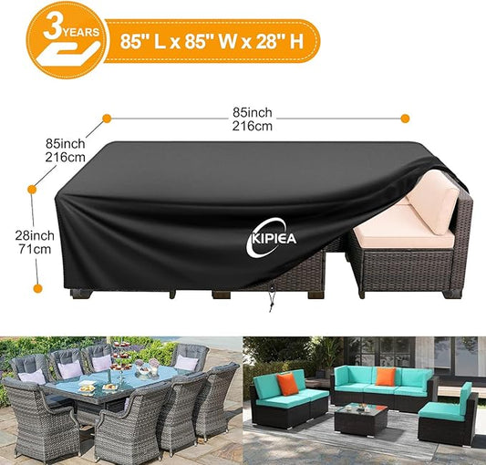 Kipiea Outdoor Furniture Covers Waterproof, 420D Heavy-Duty Patio Furniture Set Covers, No Tears Anti UV No Fading (85" L×85" W×28" H)
