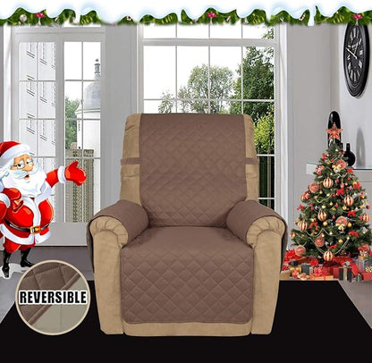 Easy-Going Recliner Sofa Slipcover Reversible Sofa Cover Water Resistant Couch Cover Furniture Protector with Elastic Straps for Pets Kids Children Dog Cat (Recliner, Brown/Beige) | Machine Washable Slipcover For Dogs, Water Resistant Furniture Mat For...