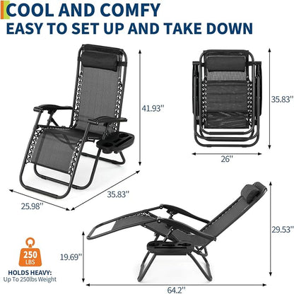 Garvee Outdoor Lounge Chairs Set of 2 Relaxing Recliners Patio Chairs,Zero Gravit y Lounge Chair Beach Chairs with Pillow and Cup Holder