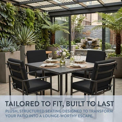 California Umbrella Outdoor Dining Chair, Set of 4 Patio Seat Cushions, 20 x 40 Inch, Premium Outdoor Memory Foam, Fade Resistant, Sunbrella Fabric, Fabric Ties, Black