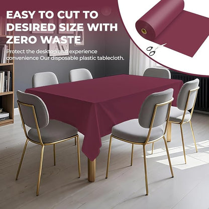 54 Inch X 300 Feet Plastic Table Cover Roll Premium Disposable Plastic Tablecloth for All Type/Shape Tables | Picnic, Party, Banquet, Birthdays, Weddings (Burgundy, 54 Inch X 300 Feet)