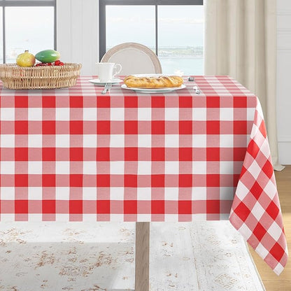 Softalker Gingham Checkered Tablecloth Rectangle - Outdoor Waterproof Buffalo Plaid Table Cloth, Stain Resistant Washable Table Cover for Picnic, Camping, Dining - Red and White, 54 x 108 Inch