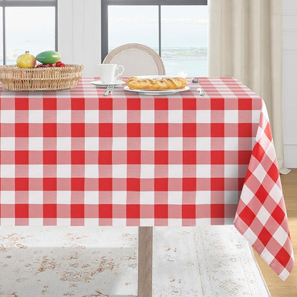 Softalker Gingham Checkered Tablecloth Rectangle - Outdoor Waterproof Buffalo Plaid Table Cloth, Stain Resistant Washable Table Cover for Picnic, Camping, Dining - Red and White, 60 x 84 Inch