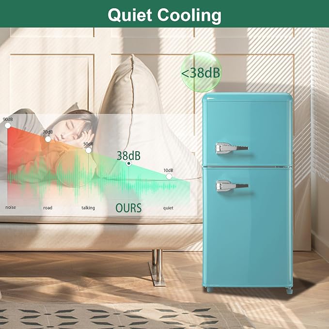 Retro Fridge with Freezer, 3.5 Cu. Ft. Mini Fridge Mint Blue | Small Refrigerator with 7-Level Adjustable Thermostat, Retro Compact Refrigerator 2-Door Fridges for Apartment/Dorm/Office/RV