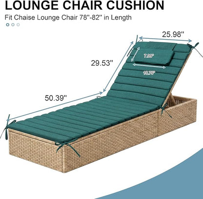 Crestlive Products Chaise Lounge Cushion Outdoor Set of 2, Foldable Waterproof Pool Lounge Chair Cushions with Straps, Lounger Cushions for Outdoor Furniture, 80''Lx26''W (Malachite)