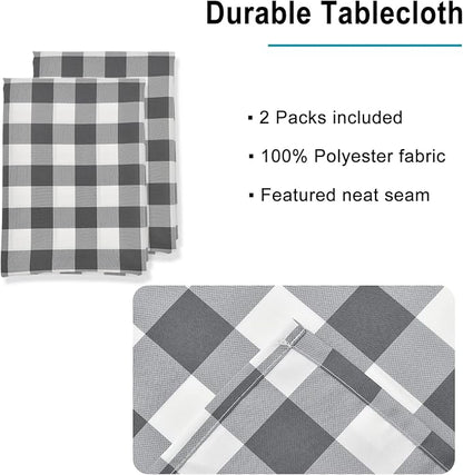 Hiasan Checkered Tablecloth Waterproof, 2 Pack, 60 x 120 inch - Buffalo Plaid Table Cover Rectangle for Outdoor Picnic/Party/Dining, Grey and White Gingham Pattern