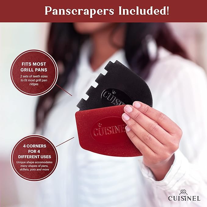 Cuisinel Cast Iron Griddle/Grill + Burger Press + Pan Scrapers - Reversible Pre-Seasoned 20" X 10" Dual Handle Flat Skillet + Griller Pan + Cleaning Accessories - Use Indoor/Outdoor Stove Burner, Gas