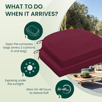 HARBOREST Outdoor Chair Cushions Set of 2, Water Resistant Patio Chair Cushions with Ties, Outdoor Seat Cushions for Patio Furniture, 17"x16"x2", Burgundy