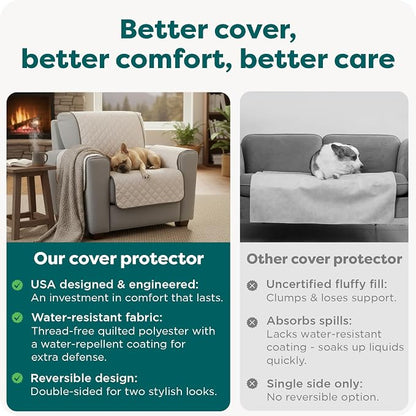 FurHaven Water-Resistant Sofa Cover for Dogs & Cats, Reversible Couch Protector with Secure Straps and Pinsonic Quilted Fabric, Machine Washable Couch Cover, Large Sofa, Gray Mist