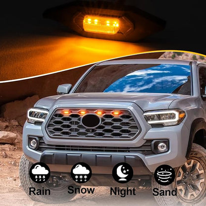 Amber Led Grills Lights Emblem for Toyota Tacoma trdSport Offroad 2020-2023 | 4pcs ,TRD Off Road Sport OEM Grill,Rapt0r Lights for Tacoma 6 LED Upgrade Grille Light