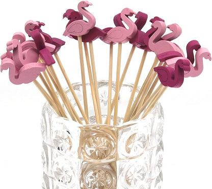 Minisland Pink Red Flamingo Cocktail Picks, 5 Inch Long Bamboo Fancy Toothpicks for Appetizers, Decorative Summer Tropical Hawaiian Party Food Drinks Garnish Fruit Skewer Sticks 100 Counts - MSL175