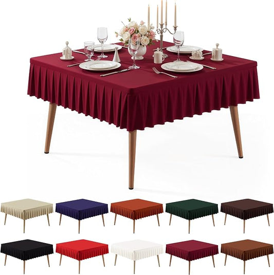 PARTISKY Burgundy Square Spandex Tablecloths 48x48 Inch, Wrinkle Free Fitted Square Table Cloth Stretch Card Table Cover for Kitchen Dinner, Holiday Party, Wedding Banquet, Display Trade Show
