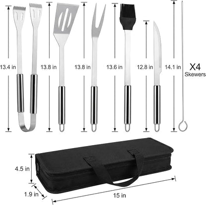 9-Piece BBQ Grill Tool Set, Stainless Steel with Storage Bag | Nine piece set of stainless steel grill tools. Very suitable for camping, backyard gatherings, outdoor barbecues