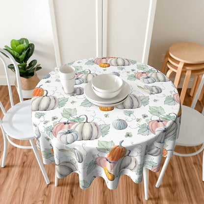 Sweetshow Thanksgiving Fall Round Tablecloth 60 Inch for Watercolor Autumn Pumpkin Tablecloth Polyester Washable Circle Table Cover Table Cloth for Kitchen Dining Room Picnic Patio Wedding Party