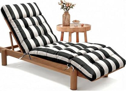 MAGIC ELEPHANT Chaise Lounge Cushion Outdoor, Memory Foam Patio Lounge Chair Cushion with Ties for Indoor Outdoor Furniture, Water-Repellent Replacement Long Chair Cushion (Black Stripe)
