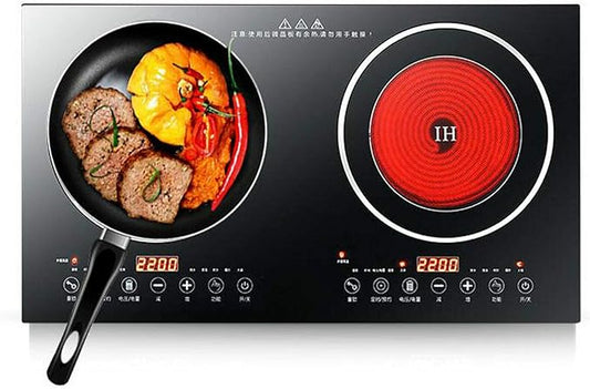 Portable Double Induction Cooktop Touch Electric Induction Cooker Cooktop -2400W/2600W Digital Countertop Burner Black (1200W Induction Cooker+1200W Induction Cooker)