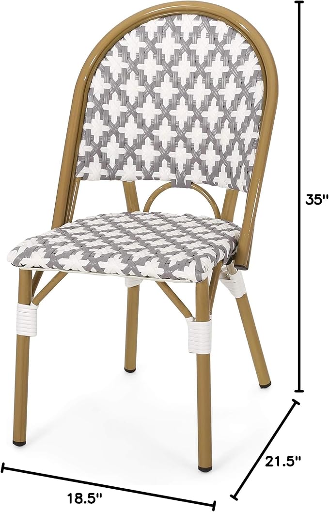 Christopher Knight Home Anastasia Outdoor French Bistro Chair (Set of 2), Gray + White + Bamboo Print Finish